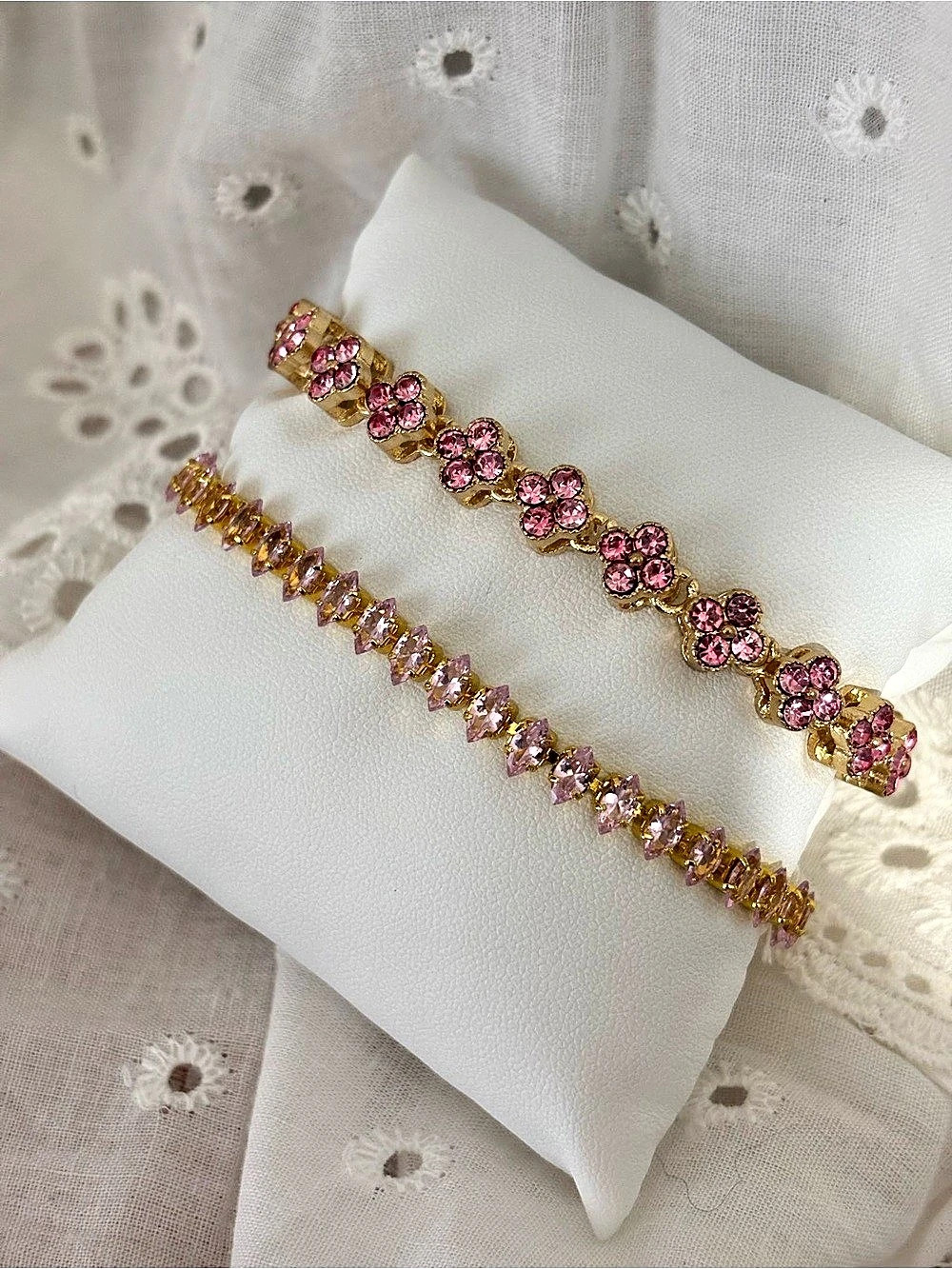 Pink Floral Crystal Bracelet Set